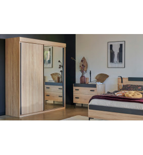 FIRST - Armoire 2 portes coulissantes miroir et bois  