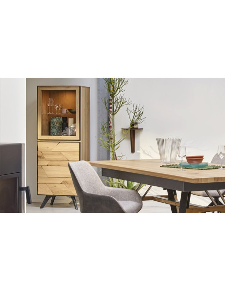 KAPLA - Colonne 1 porte bois 1 porte verre avec éclairage 
