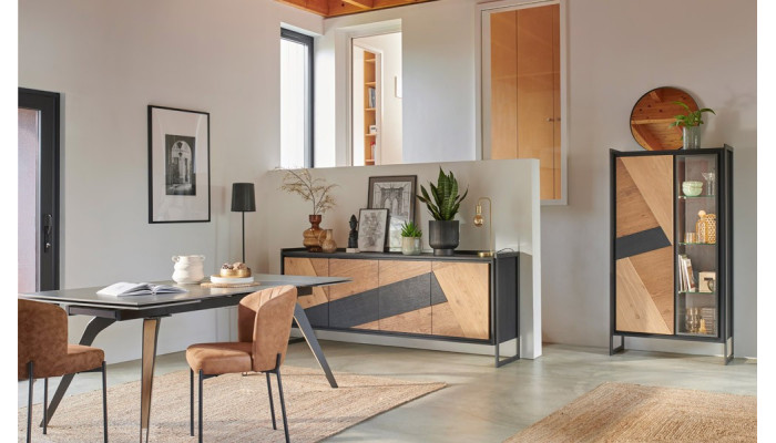 GRAFFIK - Vitrine 1 porte bois 1 porte verre avec éclairage 