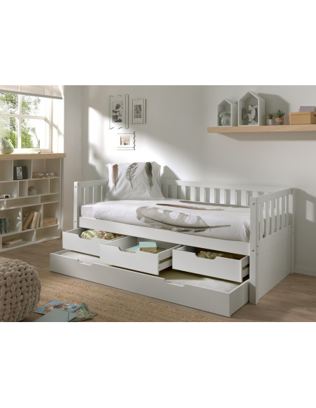 JUNIOR - Lit gigogne 90 x 200 avec 3 tiroirs 