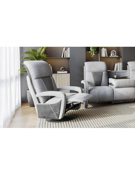 Relaxation - Fauteuil pivotant relaxation électrique 2 moteurs, pied bois 
