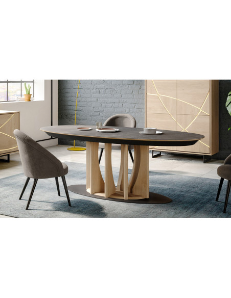 Torini - Table de séjour extensible, pied central 
