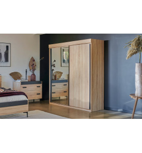 First  - Armoire 2 portes coulissantes, miroir et bois 