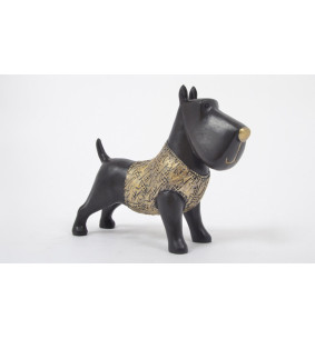 Félicie  - Statuette chien noir et or 