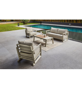 Erth - Coin salon outdoor 1 canapé, 2 fauteuils et 1 table basse 